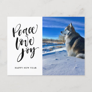 Peace Love Joy   New Year Modern Script Photo Holiday Postcard