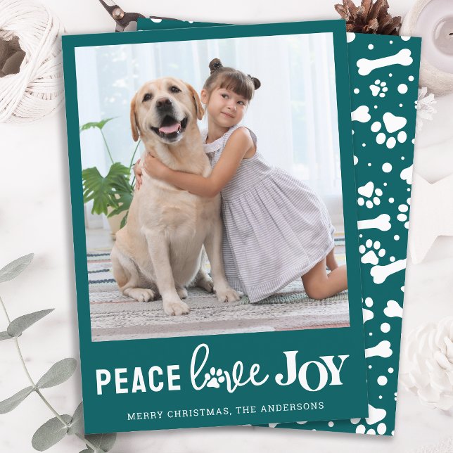 PEACE LOVE JOY Personalised Dog Pet Photo Holiday Card (Creator Uploaded)
