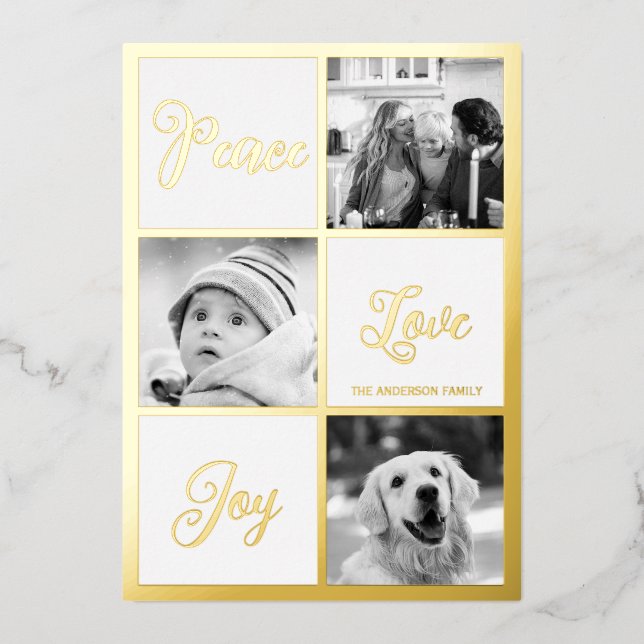 Peace love joy Photo Christmas real   Foil Holiday Card (Front)