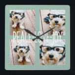 Peace Love Joy Photo Collage Holiday Greeting Square Wall Clock<br><div class="desc">Mint and Ice Blue - Use 4 square or instagram pictures to make a unique and trendy Merry Christmas memento. If you need to move anything around,  click on the customise button to make changes.</div>
