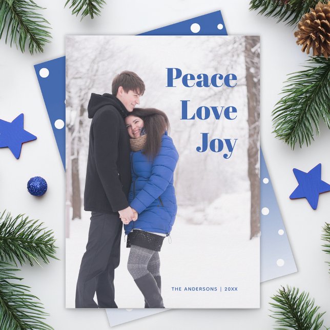 Peace Love Joy Photo Couple in Winter Holiday Blue (Creator Uploaded)