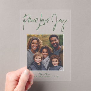 "Peace Love Joy" Photo Holiday Acrylic Invitations