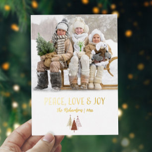 Peace Love Joy Photo Personalized Elegant Gold Foil Holiday Card