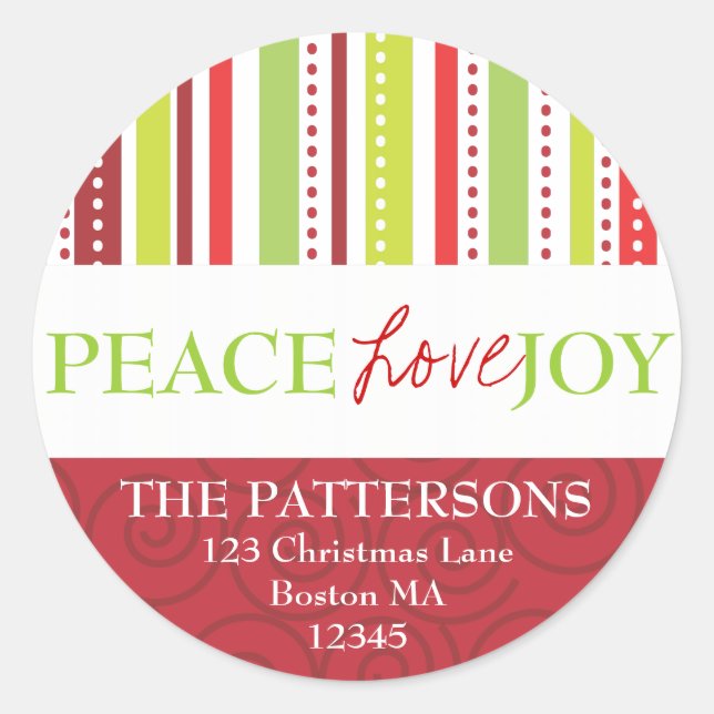 Peace Love Joy Polka Dots & Stripes Address Label (Front)