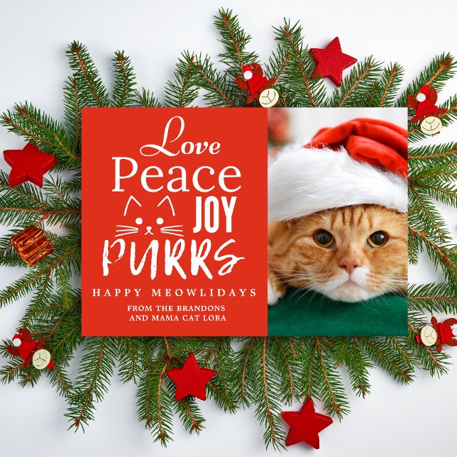 Peace Love Joy Purrs Cat Lover Photo Funny Pet Holiday Card (Creator Uploaded)