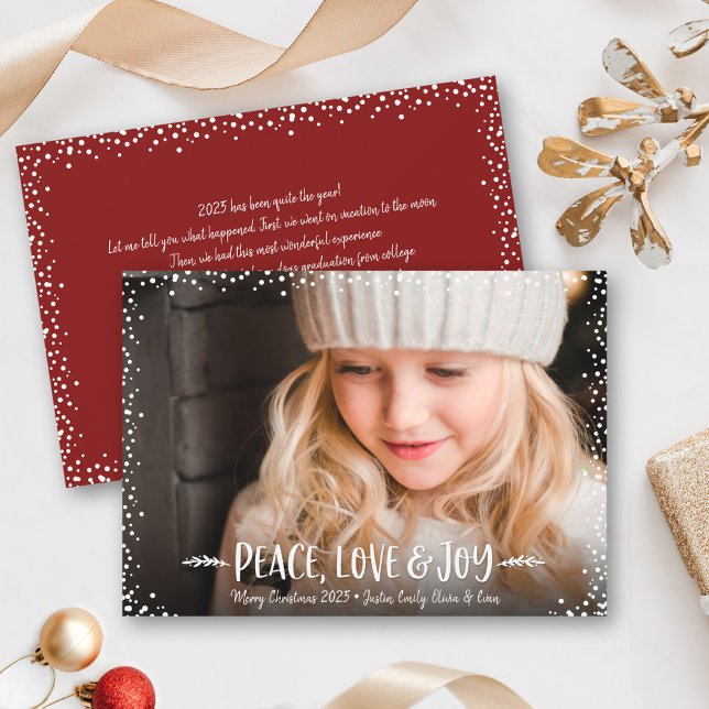 Peace Love Joy Quote Typography Chic Custom Photo Holiday Card (Creator Uploaded)