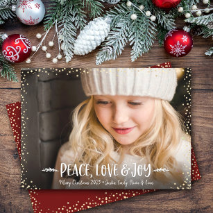 Peace Love Joy Quote Typography Custom Photo Chic Holiday Card