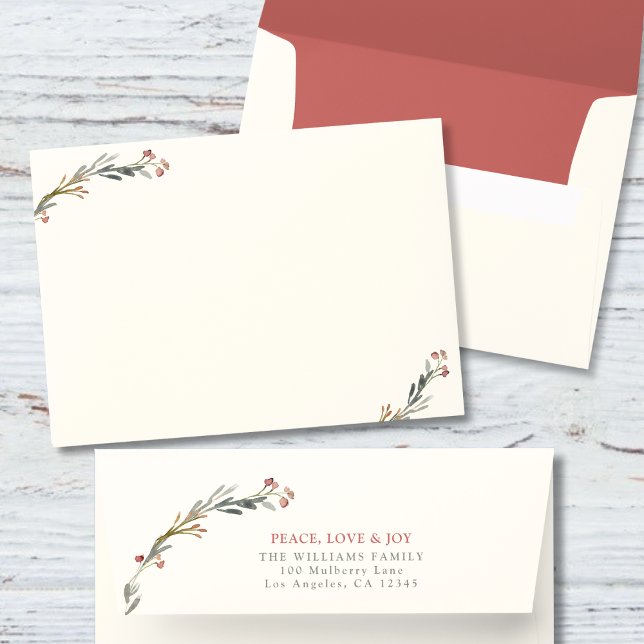 Peace Love Joy Red Berries 5x7 Return Address Envelope (Creator Uploaded)