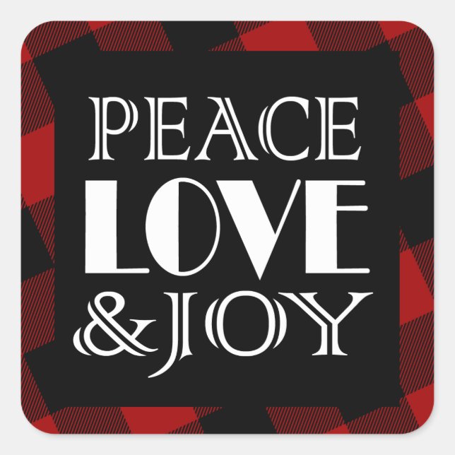 Peace, Love Joy Red Buffalo Plaid Envelope Seal (Front)