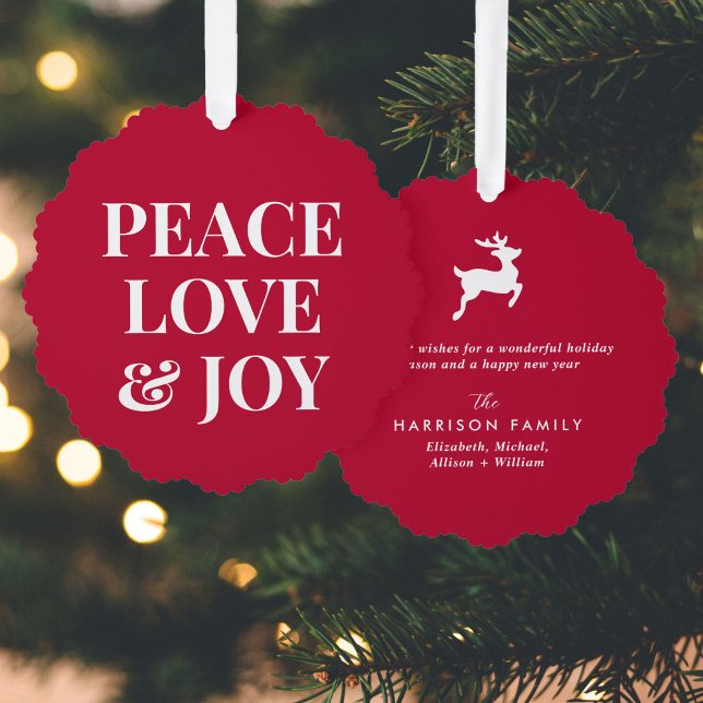 Peace Love Joy Red Christmas Holiday Tree Decoration Card (Creator Uploaded)