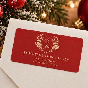 Peace Love Joy Red Gold Christmas Address Label