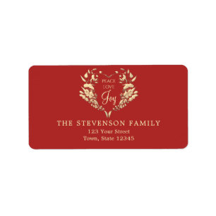 Peace Love Joy Red Gold Christmas Address Label