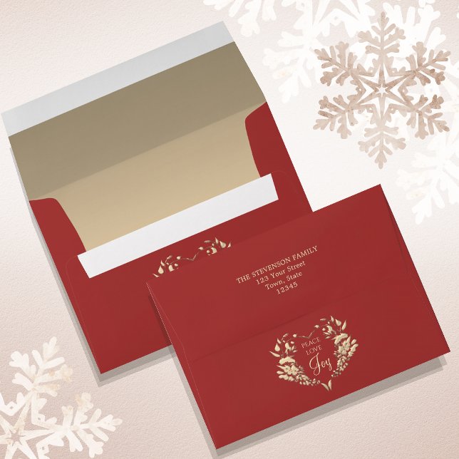 Peace Love Joy Red Gold Christmas Envelope (Creator Uploaded)