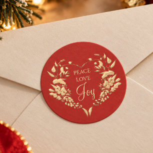 Peace Love Joy Red Gold Christmas Envelope Seal
