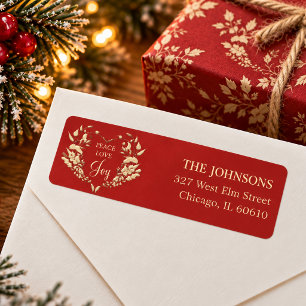 Peace Love Joy Red Gold Christmas Return Address Label