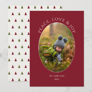 Peace, Love & Joy Red Photo Holiday Card