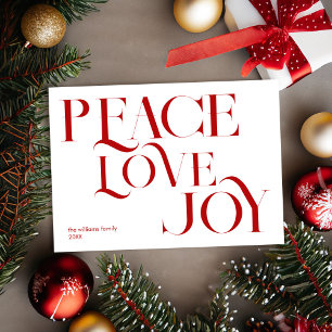 Peace Love Joy Red White Elegant Christmas Holiday Card