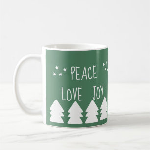 Peace Love Joy Script Green Holiday Coffee Mug