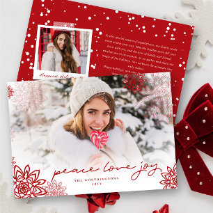 Peace Love Joy Snowflakes Elegant Christmas Photo Holiday Card