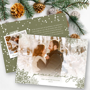 Peace Love Joy Snowflakes Elegant Christmas Photo Holiday Card