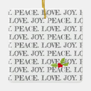 Peace Love Joy Text Christmas Holly Baby Photo Ceramic Ornament