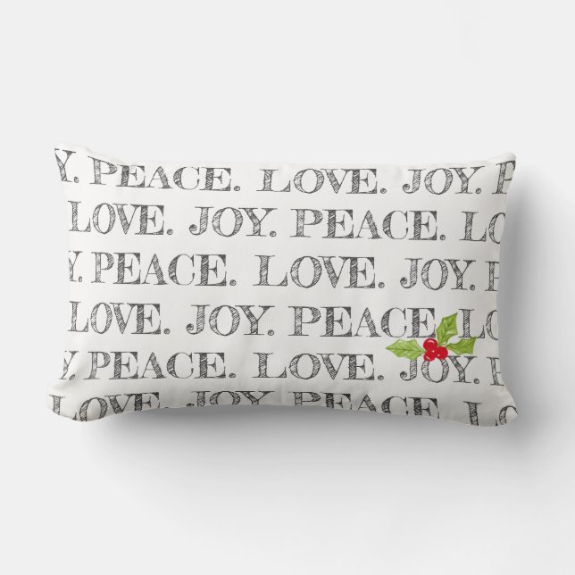 Peace Love Joy Text Christmas Holly Festive Lumbar Cushion (Front)