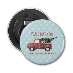 Peace Love & Joy Toy Truck Merry Christmas Bottle Opener