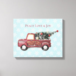 Peace Love & Joy Toy Truck Merry Christmas Canvas Print