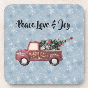 Peace Love & Joy Toy Truck Merry Christmas Coaster