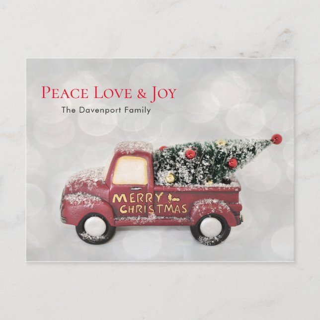 Peace Love & Joy Toy Truck Merry Christmas Holiday Postcard (Front)