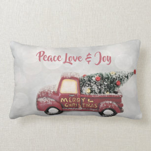 Peace Love & Joy Toy Truck Merry Christmas Lumbar Cushion