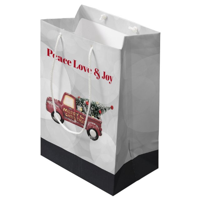 Peace Love & Joy Toy Truck Merry Christmas Medium Gift Bag (Front Angled)