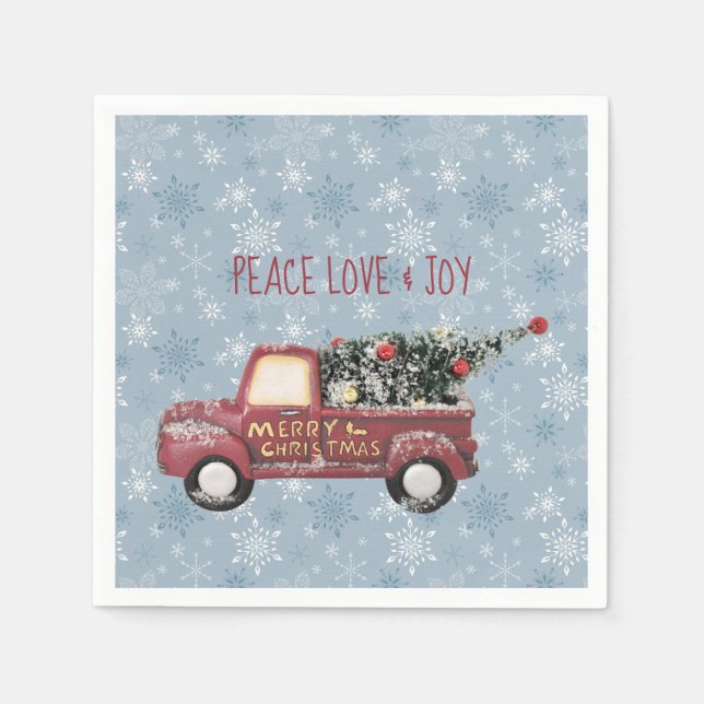 Peace Love & Joy Toy Truck Merry Christmas Napkin (Front)
