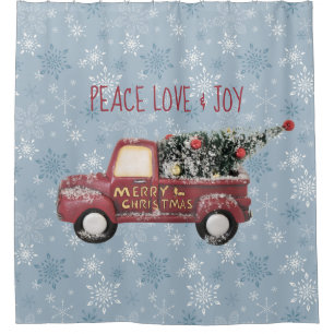 Peace Love & Joy Toy Truck Merry Christmas Shower Curtain