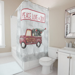 Peace Love & Joy Toy Truck Silver Bokeh Shower Curtain