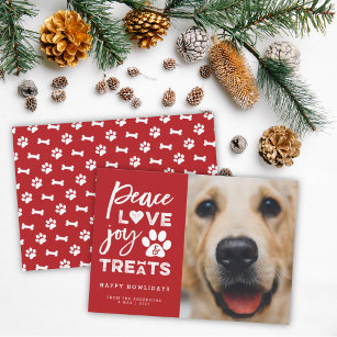 Peace Love Joy Treats Dog Lover Holiday Photo Card