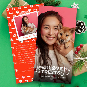 Peace Love Joy Treats Dog Lover Photo Modern Pet Holiday Card