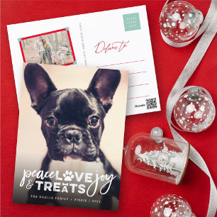 Peace Love Joy Treats Dog Lover Photo Modern Pet Holiday Postcard