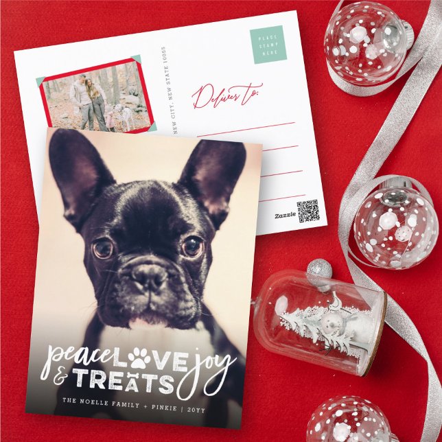 Peace Love Joy Treats Dog Lover Photo Modern Pet Holiday Postcard (Creator Uploaded)