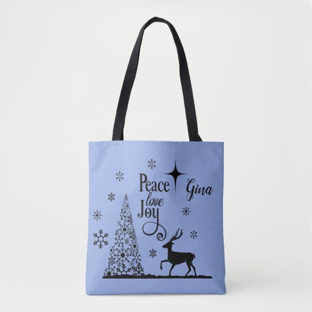Peace Love Joy Tree And Deer Silhouette Tote Bag (Front)