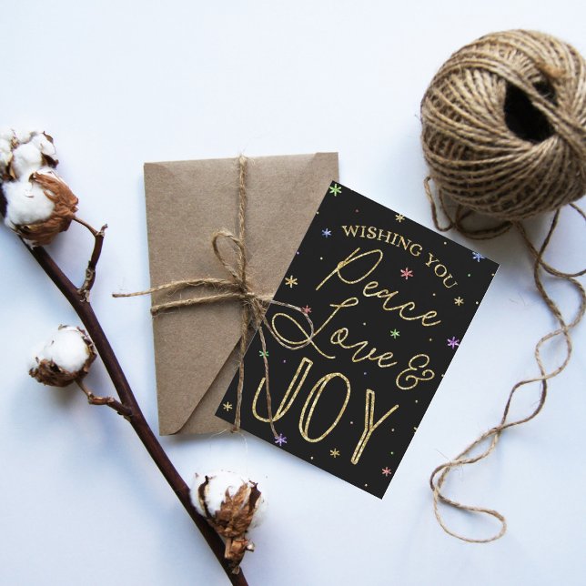 Peace, Love & Joy Typography 3 Photo Christmas Holiday Card (Creator Uploaded)