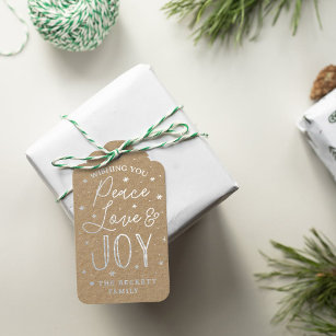 Peace, Love & Joy Typography Christmas Gift Tags
