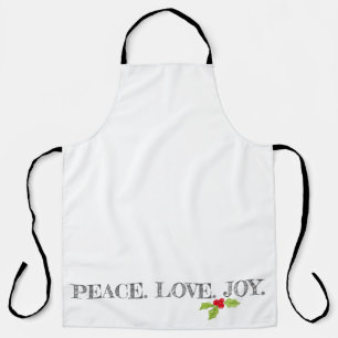 Peace Love Joy Typography Holly Christmas Apron