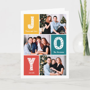Peace Love JOY Typography Modern 3 Photo Holiday Card