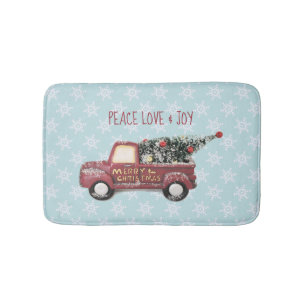 Peace Love & Joy w/ Red Toy Truck Merry Christmas Bath Mat