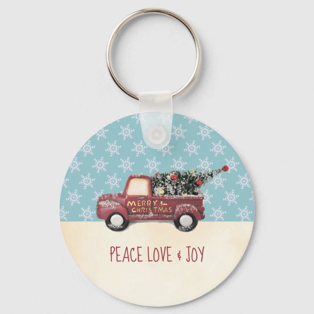 Peace Love & Joy w/ RedToy Truck Merry Christmas Key Ring (Front)
