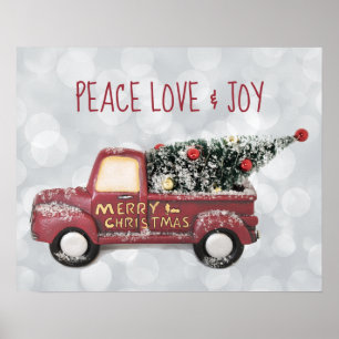 Peace Love & Joy w/ RedToy Truck Merry Christmas Poster