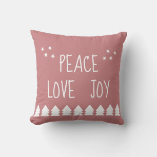 Peace Love Joy White Script Soft Pink Christmas  T Cushion