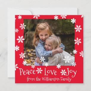 Peace Love Joy White Snowflake Holiday Card