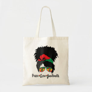 Peace Love Juneteenth Messy Bun Afro Queen Black P Tote Bag